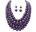 Fashion 21 Women's Five Multi-Strand Simulated Pearl Statement Necklace and Earrings Set (Purple)