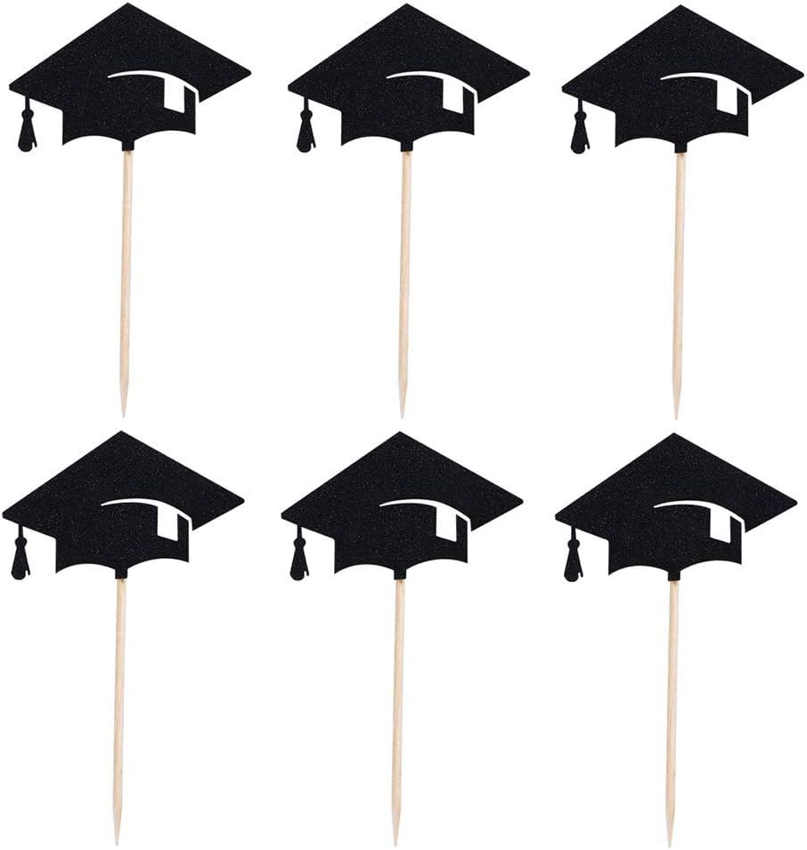 Amosfun 24pcs 2019 Graduation Party Cake Topper Graduation Cap Paper