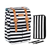SavvyMami Striped Diaper Bag Backpack for Mom - Bags for Stylish Moms – Large Black and White Striped Backpack Diaper Bag with Changing Pad and Wipes Case and Stroller Straps for Women Baby Bag
