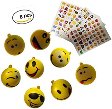 BAIVYLE 8Pack Mini Emoji Smiley Face Squeeze Stress Ball Key Chain Strap