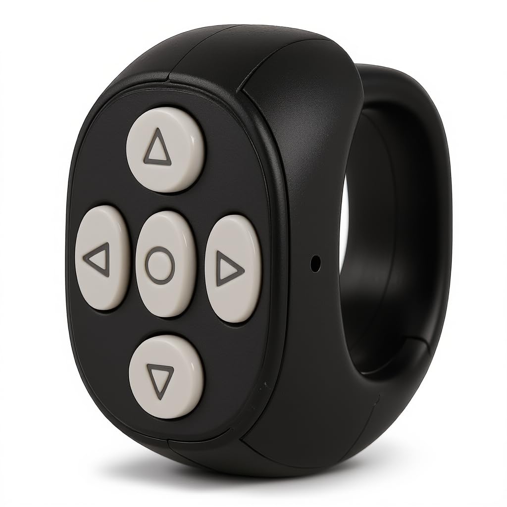 TIKTok Bluetooth Remote Control Wireless Scrolling Page Turner for IOSAndroid Cell Phone APP, Ring Design Fingertip Scrolling Clicker, Camera Shutter Remote Selfie Button (Black)
