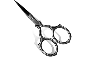 DINNAT Facial Hair Small Grooming Scissors For Men Women - Eyebrow, Nose Hair, Mustache, Beard, Eyelashes, Ear Trimming - Stainless Steel Pointed Tip Clippers For Professional Hair Cutting(Black)