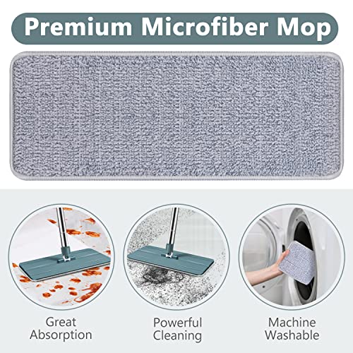 Floor Mop and Bucket Set, Aifacay Flat Mop Bucket System Flexible Mop Head 8 Reusable Microfiber Pads Home Hardwood Floor Mop Bucket with Wringer Extended Stainless Steel Handle Mop for Wood, Vinyl