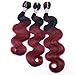 Body Wave Synthetic Hair Weave 3 Bundles Mixed Length 16 18 20 Inches Two Tone Ombre Color Black and Burgundy