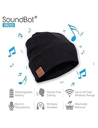 SoundBot SB210 HD estéreo Bluetooth 4.1 inalámbrico Smart Beanie auricular de punto musical, auricular de altavoz, gorra de altavoz, micrófono integrado, Negro y negro