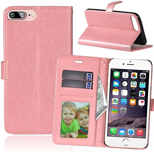 Yxim Simple 3card Soft Flip Fold Kickstand Luxurious Classy Pure Color PU Leather Premium Slim Cover With Credit ID Card Slots Wallet Case For iPhone 7 Pus / 8 Plus (Pink)