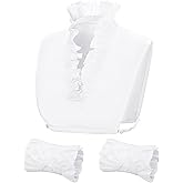 Syhood Fake Collar Shirt and Wrist Cuffs Set, Detachable Dickey Faux Collars and Ruffled Hand Sleeve Cuffs for Women