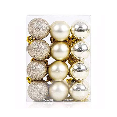 TangTanger Christmas Ball Assorted Pendant Shatterproof Ball Ornament Set Seasonal Holiday Wedding Party Decorations(24 pcs, 3 cm) (Golden)