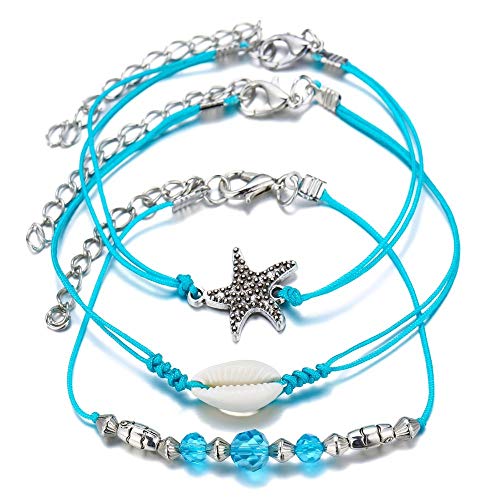 Savannah Ankle Bracelet- 12pc Women's Ankle Bracelet, Anklets for Teen Girls, Turtle Bracelet- Adjustable Handmade Bracelet, Rope Bracelet with Shell, Bead, Starfish, Cardinal Points and Dolphin