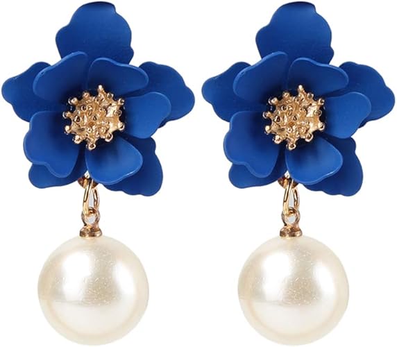 Amazon Yuehao 花 人工パール 人工真珠 ピアス イヤリング ウェディング 豪奢 花嫁 ジュエリー アクセサリー 結婚式 パーティー 披露宴レディース 青 ネックレス 通販