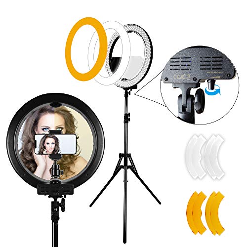 Lusweimi 18" 55W 2700-5500K LED Round Ring Light Kit Adjustable Colored With Stand Mirror, Warm/White Color Temperature Camera Mirror YouTube Video Makeup Lighting Circle selfie IphoneX/XR/XRMAX