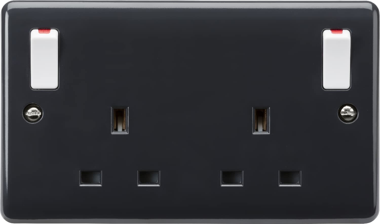13A 2G DP switched socket with white outboard rockers [Part M compliant]