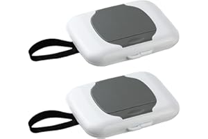 PandaEar 2 Pack Portable Baby Wipes Dispenser | Refillable Wet Wipe Case with Secure Lid and Carrying Strap for Travel, Diape