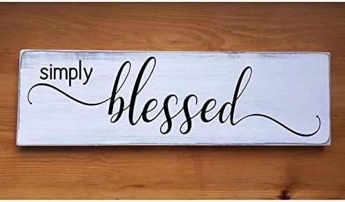 Simply Blessed Rustic Farmhouse Style Handmade Real Wooden Sign Wall Art Distressed Plaque Home Decor Kitchen Love Family 7.25" x 24"