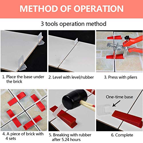 OFNMY Tile Leveling System, 300-Pack 1.5mm Leveling Spacers Clips + 100-Pack Reusable Wedges for Leveling Porcelain, Ceramic, Marble and All-natural Stone Tiles - Thumbnail 4