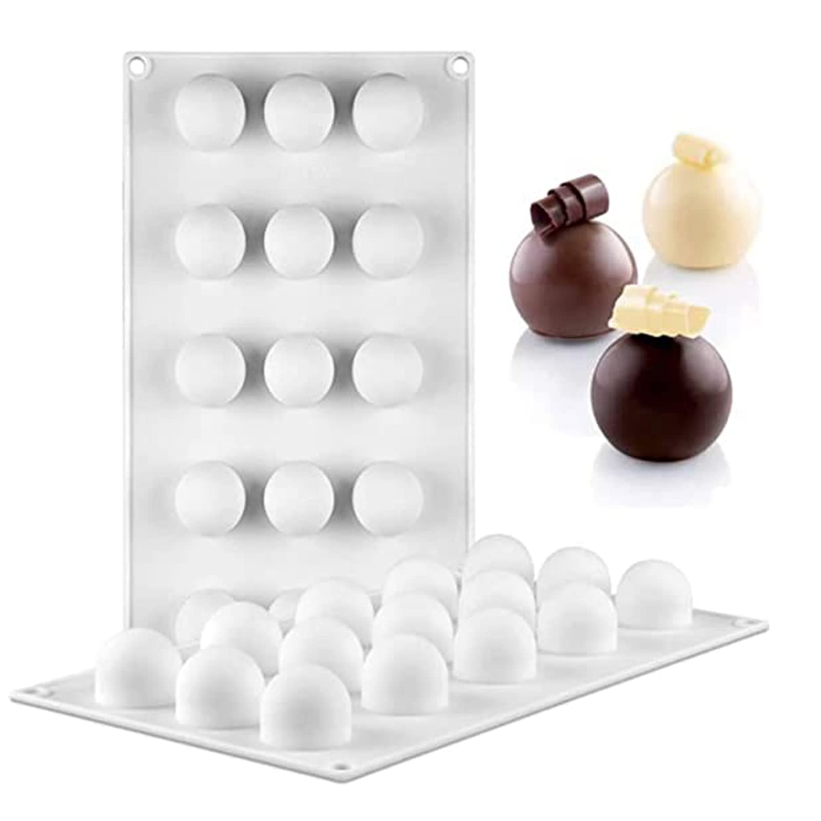 WishesMar 2 Pcs Round Sphere Truffle Ball Shape Silicone Mould for Chocolate Candy Forming Mold - Non-Stick Reusable DIY Molds for Kitchen Creation Fun