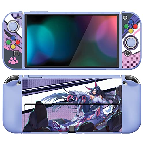 PlayVital ZealProtect Soft Protective Case for Nintendo Switch OLED, Flexible Protector Joycon Grip Cover for Nintendo Switch OLED with Thumb Grips & ABXY Direction Button Cap - Neko Mecha