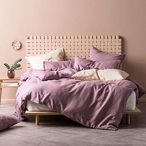 Lausonhouse Pure Linen Duvet Cover Set, 100% French Linen Duvet Cover with 2 Pillowshams, Luxurious Bedding Set - King - Mauve - Thumbnail 2