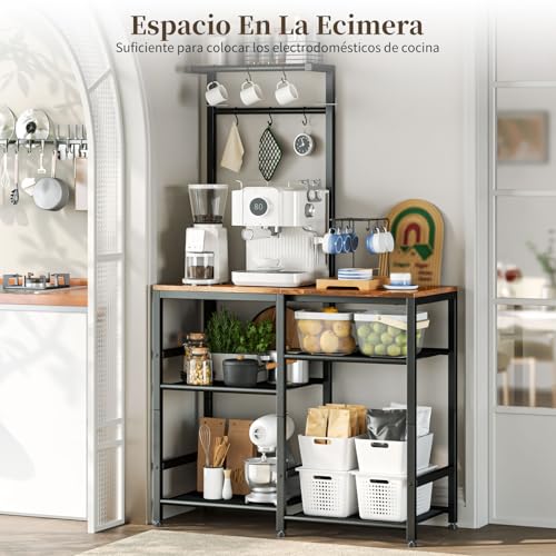 Simple Wisdom Alacenas para Cocina con 6 Niveles con Soporte para Microondas,Muebles para Cocinas con Ajustables y Ganchos en Forma de s,Mueble Multiusos de Cocina,Sala(Color Retro)