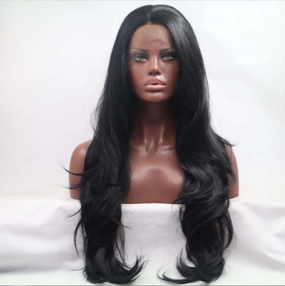 Xiweiya Black Lace Front Wig Black Natural Wavy Synthetic Lace Front Wig Heat Resistant Fiber Hair Natural Hairline Glueless Soft Wig — image 1