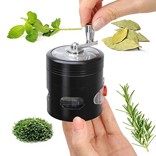 TIRIRS Hand Cranked Clear Herb Grinder Hand Spice Grinder With Drawer, Herb Grinder With