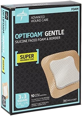 Optifoam Gentle Silicone Faced Foam Dressing 3" x 3" Adhesive Border (Box of 10), Medline # MSC2133EP