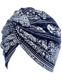 DECOU Elephant Printed Twist Pleated Hair Wrap Stretch Turban E234 (Navy)