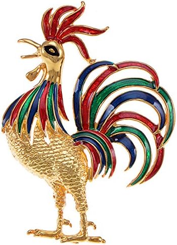 AlilangGolden Tone Light Colored Rhinestones Chicken Rooster Hen Brooch Pin