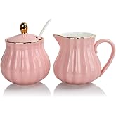 Sweejar Sugar and Creamer Set of 3,Pitcher,Sugar Bowl with lid and Spoon | Coffee Serving Set Wedding Gift