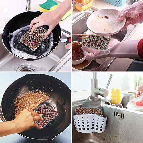 Cast Iron Skillet Cleaner Brush,Premium 316L Stainless Steel Chainmail Cleaning Scrubber Set with Silicone Insert,Kitchen Brush for Sink,Pot, Pan, Pre-Seasoned Pan,Dutch Ovens Waffle Pans Scraper