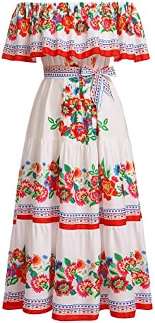 Women's Off The Shoulder Floral Print Mexican Dress Sleeveless Summer Beach  Maxi Long Dress Traditional Festival Dress White+Red Small, White+red, S  price in Saudi Arabia | Amazon Saudi Arabia | kanbkam