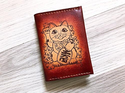Lucky Cat Japanese mini wallet namecard holder Personalized leather handmade