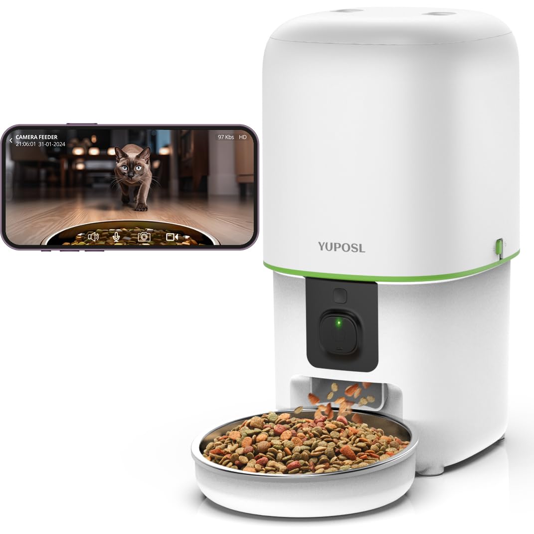 Photo 1 of Automatic Cat Feeder with Camera - 5G WiFi Auto Cat Food Dispenser, 1080P HD Video with Night Vision, 1-15 Meals, 1-99 Portions, 2-Way Audio, Keeps Food Fresh, 4L Timed Pet Feeder Also for Dogs