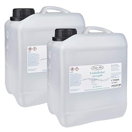 5000ml Primasprit Trinkalkohol 69,9% vol. Alc. in zwei transparenten PE-HD Kanistern von Doktor Klaus