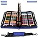 YOUSHARES 160 Slots Pencil Case - PU Leather Large Capacity Zipper Pen Bag with Adjustable Strap for Prismacolor Watercolor Pencils, Crayola Colored Pencils, Marco Pens and Cosmetic Brush (Blue)