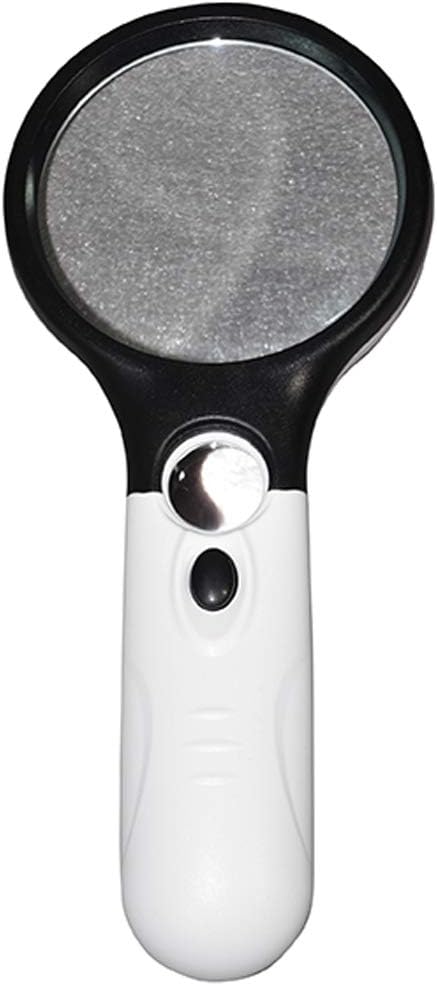 Eagle Handheld Magnifier with Twin Lens (3x) and 45X and LED Light Illumination, White and Black