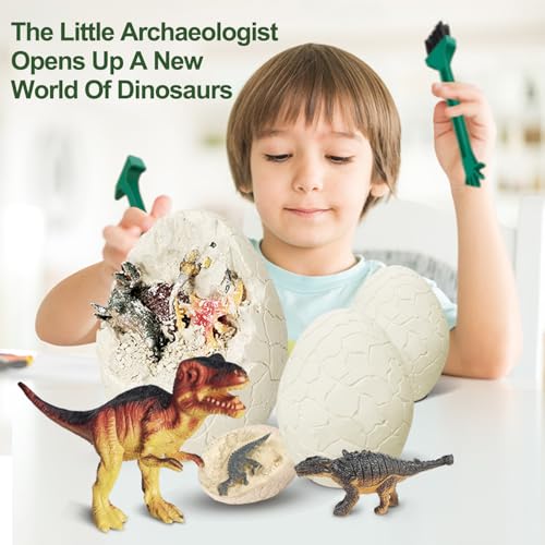 Dinosaur Egg Dig Kit Toys, DMG Large Fossil Excavation Set with 12 PCS 2.5 Inch Dinosaurs, Medical Grade Plaster & Eco Plastic Tools, Adventure Map Board Game for Kids Archaeology Play