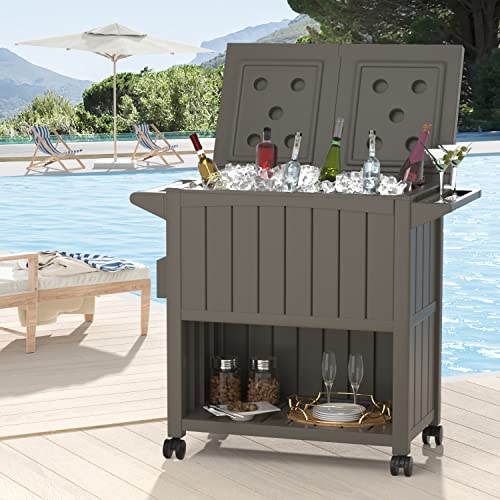 Devoko 85 Quart Rolling Ice Chest Portable Movable Dining Cart Table