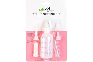 Vet Worthy 7-Piece Feline Nursing Kit - Cat Nursing Set for Orphaned and Newborn Kittens - Pet Feeding Support Kit with 2 oz Feeding Bottle, Milk Bottle Brush, and 5 Nipples