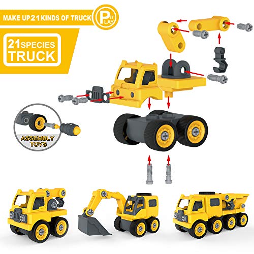 Sotodik 95PCS Take Apart Toys Car, 21 Models DIY Vehicle Playset Crane Truck Dump Construction Engineering STEM Learning Toys for Kids Boys Girls - Thumbnail 3