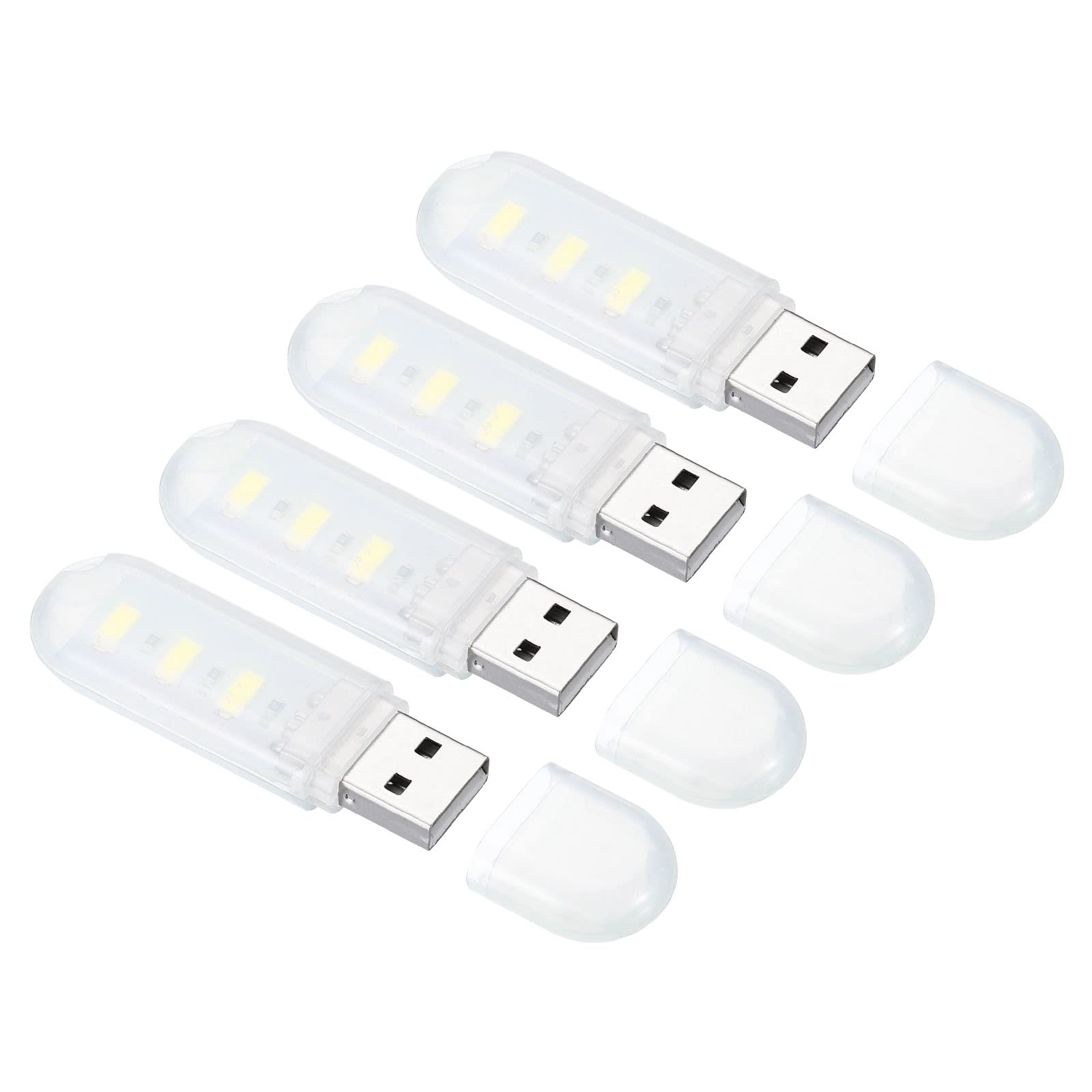 PATIKIL USB Night Light, 4 Pack Portable Plug-in Small LED Lamp Stick with 3 Lamp Beads USB Light for Home Bathroom Bedroom Reading Sleeping Camping, Fog White