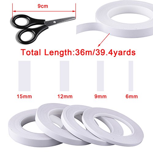 image for SIQUK 4 Rolls Double Sided Tape Strong Adhesive Sewing Tape with 1pc M
