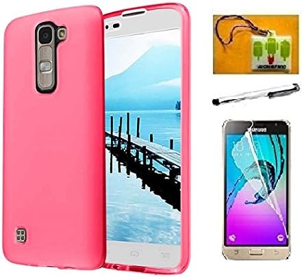 LG K7 (Metro PCS) 4 Item Bundle, Luckiefind Frosted Matte TPU Flexible Thin Gel Cover Case, Stylus Pen, Screen Protector & Wiper Accessory (TPU Red)