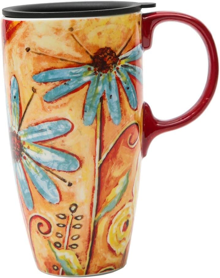KBEAZY Ceramic Mug Large Coffee Cup Tall Travel Mugs Porcelain Latte Tea Cup with Lid 17oz,Orange