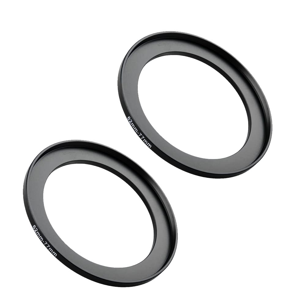 62-77mm Lens-Filter Step Up Adapter Ring, 62mm Lens to 77mm Filter, Hood, Lens Converter and Other Accessories(2 Packs), Fire Rock Aviation Aluminum Alloy Ring