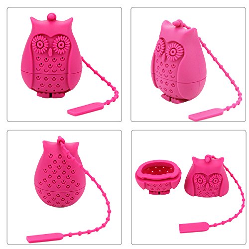 2pcs Silicone Mini Owl Tea Bag,Ezeso Reusable Tea Filter Infuser Strainer for Coffee Herb Punch (Blue + Rose)