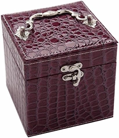 Soaptree Mirror Removable Trays Earring Ear Studs Ring Leather Necklace Box Bracelet Watch Storage Case(C-Purple)