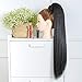 Yepei Natural Black Yaki Straight Long Clip in Ponytail Hair Extensions Kanekalon Wrap Around Synthetic Fake Pony Tail Hairpieces Heat Resistant Fiber Wave Ponytail Extensions for Women 120g 26inch