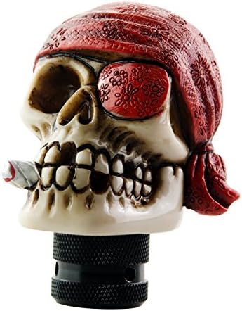 VmonV One-eyed Pirate Skull Shift Shifter Knob, Manual Automatic Car Gear Stick Knobs for Most Transmission Vehicles, Red