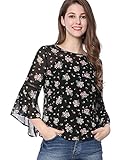Allegra K Women's 3/4 Bell Sleeve Floral Print Chiffon Blouse w Cami